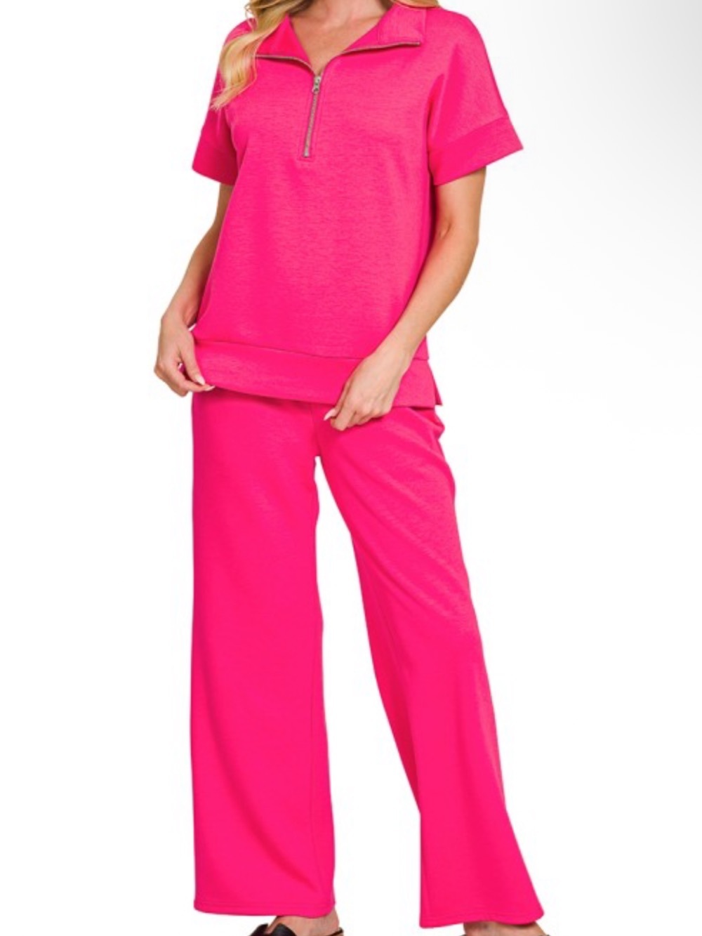 Zenana Hot Pink Scuba Knit Lounge Set – Size Large
